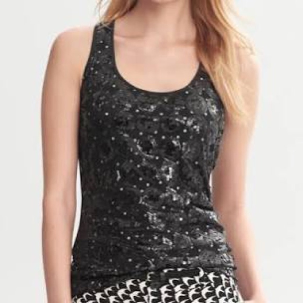 Banana Republic Black Sequin Tank Top, Size M